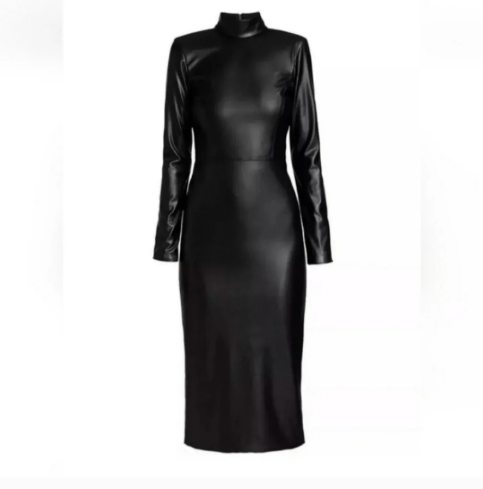 ALICE + OLIVIA DELORA VEGAN LEATHER MOCKNECK MIDI DRESS SIZE 4 - Picture 9 of 15
